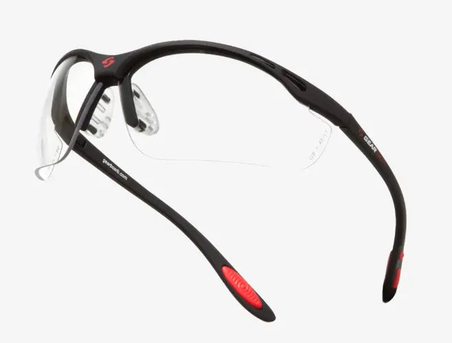 Gearbox pickleball protective eyewear in black with clear lenses