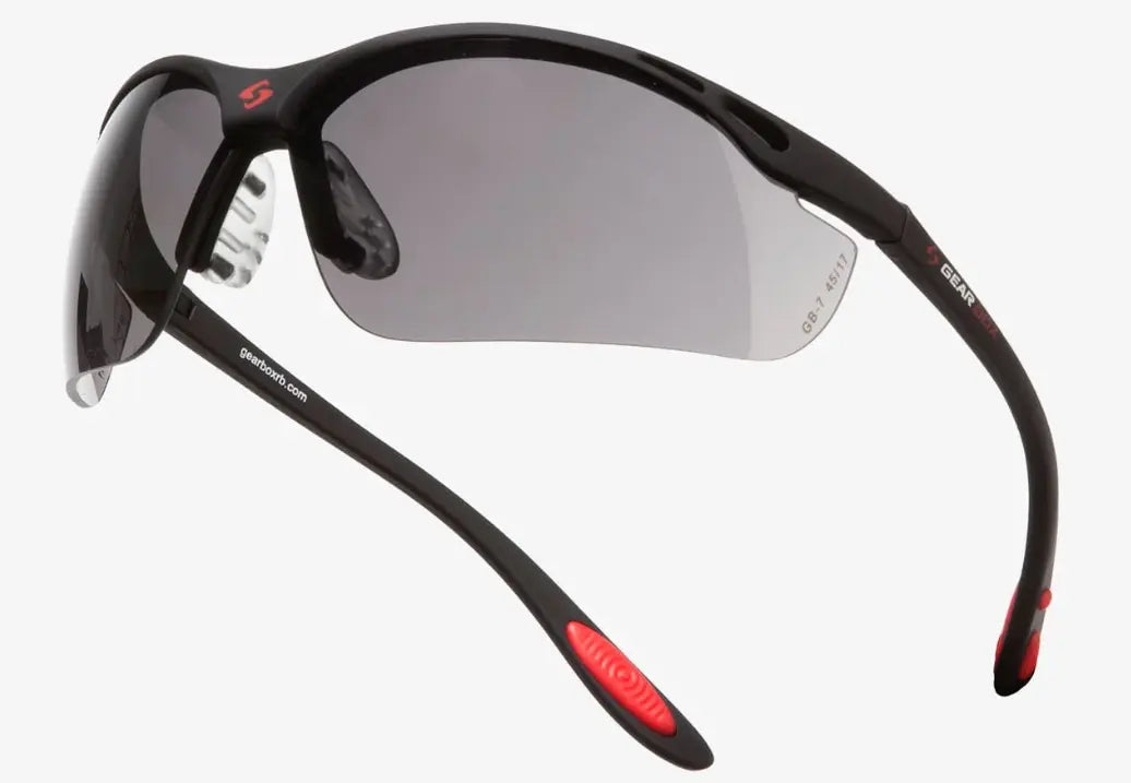 Gearbox pickleball protective eyewear in black with smoke lenses