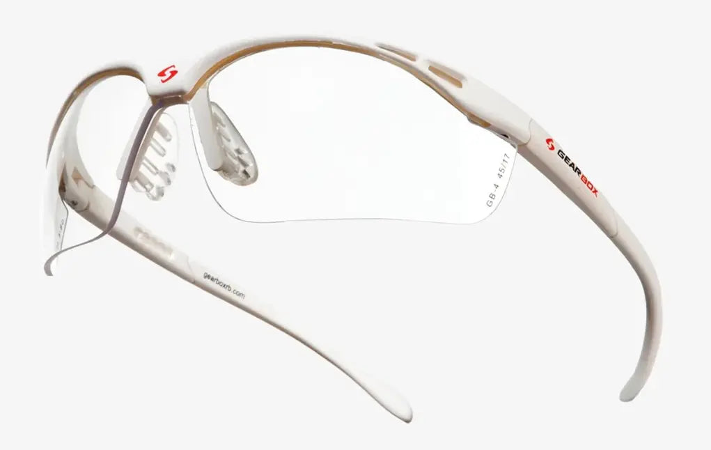 Gearbox pickleball protective eyewear in white with clear lenses  small fit