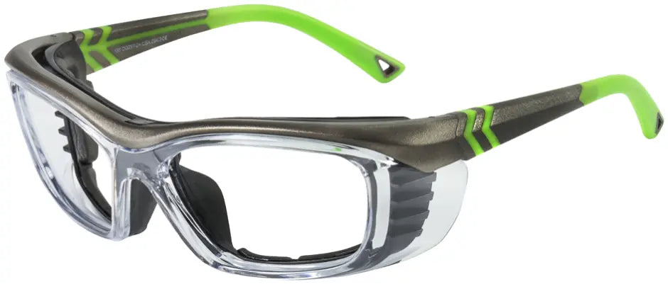 Hilco OG-225 Gunmetal-Neon Green safety glasses with dust dam