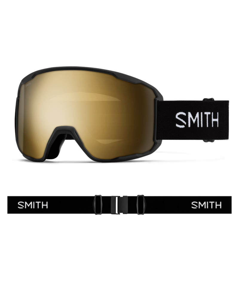 Smith Preview Low Bridge Fit Ski Goggles Black goggle with ChromaPop Sun Black Gold Mirror
