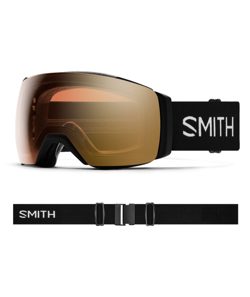 Smith I/O Mag XL Low Bridge Fit Ski Goggles Black goggle with ChromaPop Pro Photochromic Gold Mirror