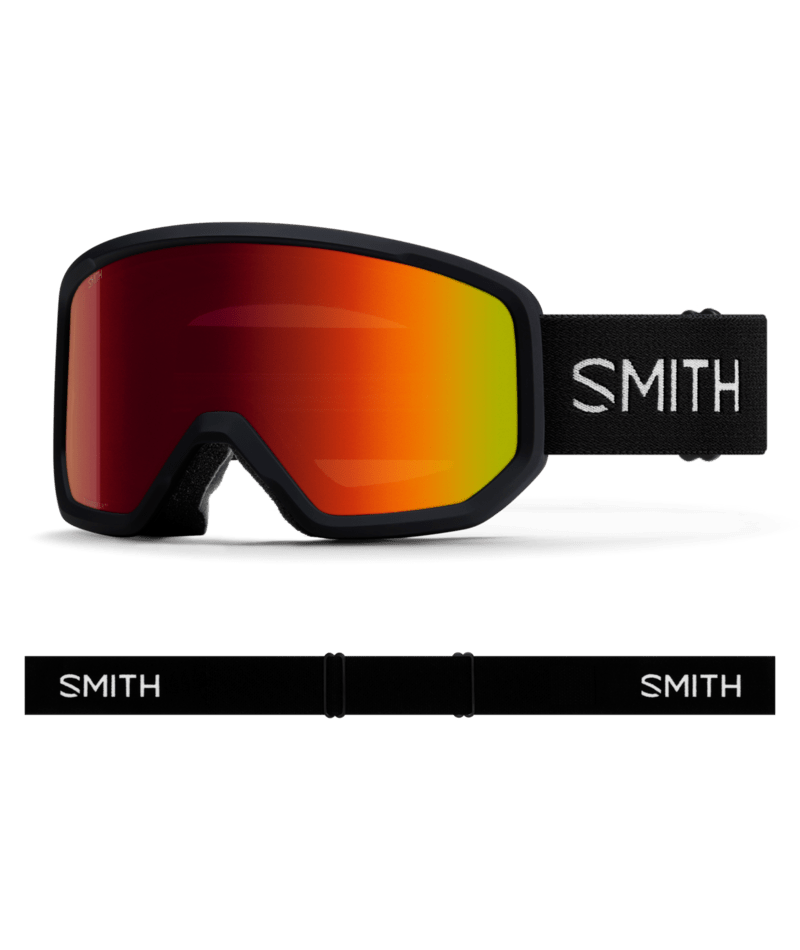 Smith Transfer Low Bridge Fit Snow Goggles Black goggle with Red Sol-X Mirror