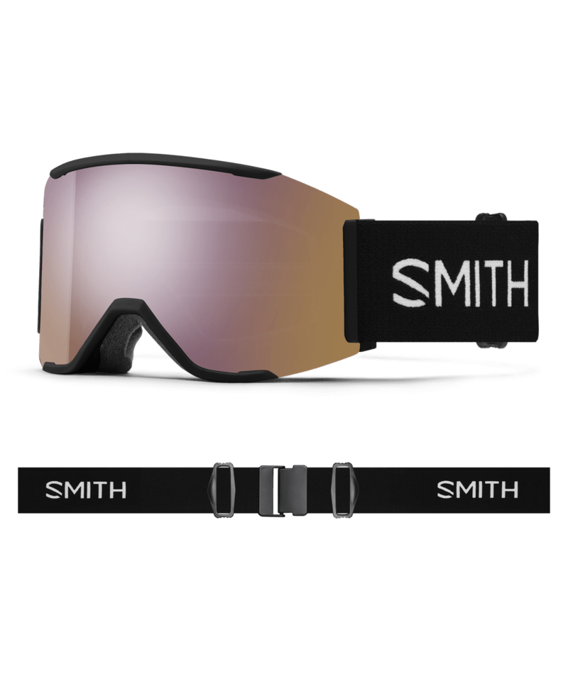 Smith Squad Mag Low Bridge Fit Ski Goggles Black goggle with ChromaPop Everyday Rose Gold Mirror