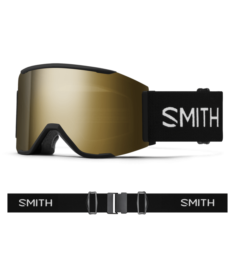 Smith Squad Mag Low Bridge Fit Ski Goggles Black goggle with ChromaPop Sun Black Gold Mirror 