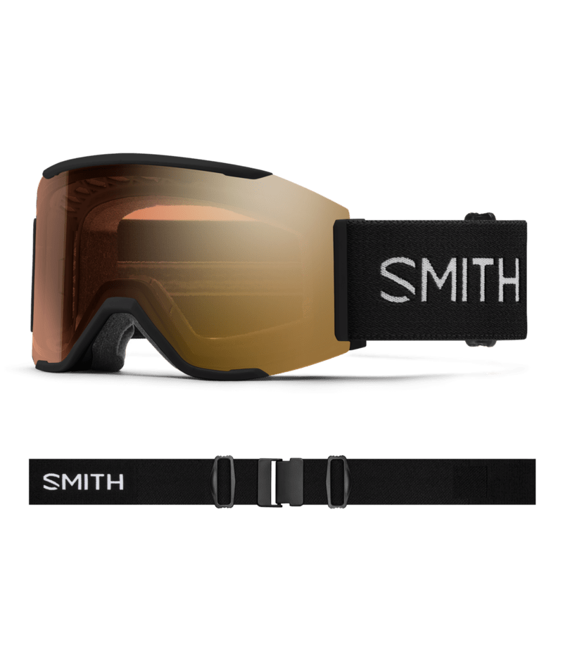 Smith Squad Mag Low Bridge Fit Ski Goggles Black goggle with ChromaPop Pro Photochromic Gold Mirror