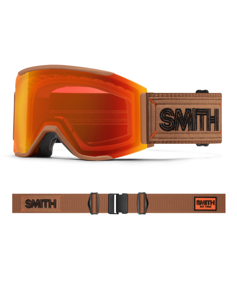 Smith Squad Mag Low Bridge Fit Ski Goggles Camel Warm Steel goggle with ChromaPop Everyday Red Mirror