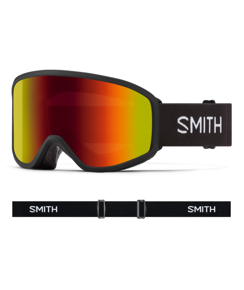 Smith Reason OTG Low Bridge Fit Snow Goggles Black goggle with Red Sol-X Mirror lenses