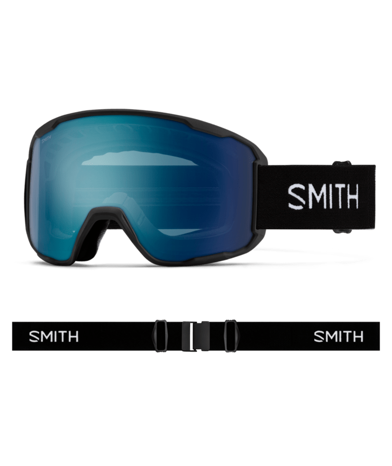 Smith Preview Low Bridge Fit Ski Goggles Black goggle with ChromaPop Everyday Blue Mirror