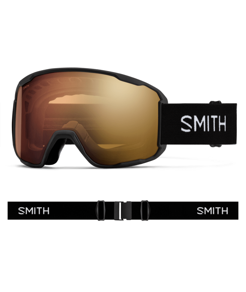 Smith Preview Low Bridge Fit Ski Goggles Black goggle with ChromaPop Pro Photochromic Gold Mirror