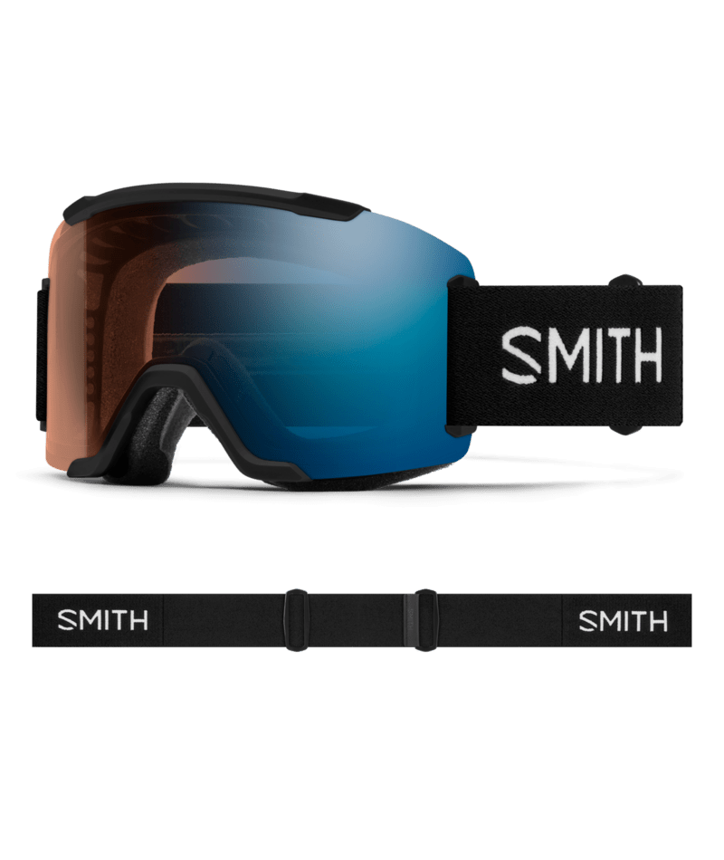 Smith Squad Low Bridge Fit Goggle Black goggle with ChromaPop Pro Photochromic Blue Mirror