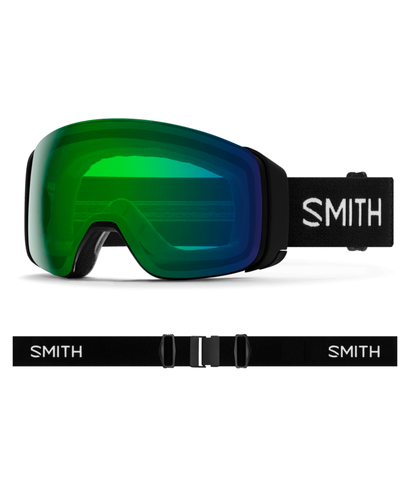 Smith 4D Mag Low Bridge Fit Ski Goggles Black goggle with ChromaPop Everyday Green Mirror