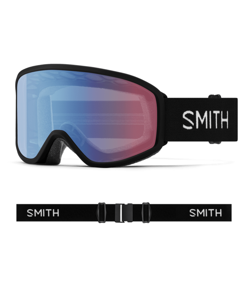 Smith Reason OTG Low Bridge Fit Snow Goggles Black goggle with Blue Sensor Mirror lenses