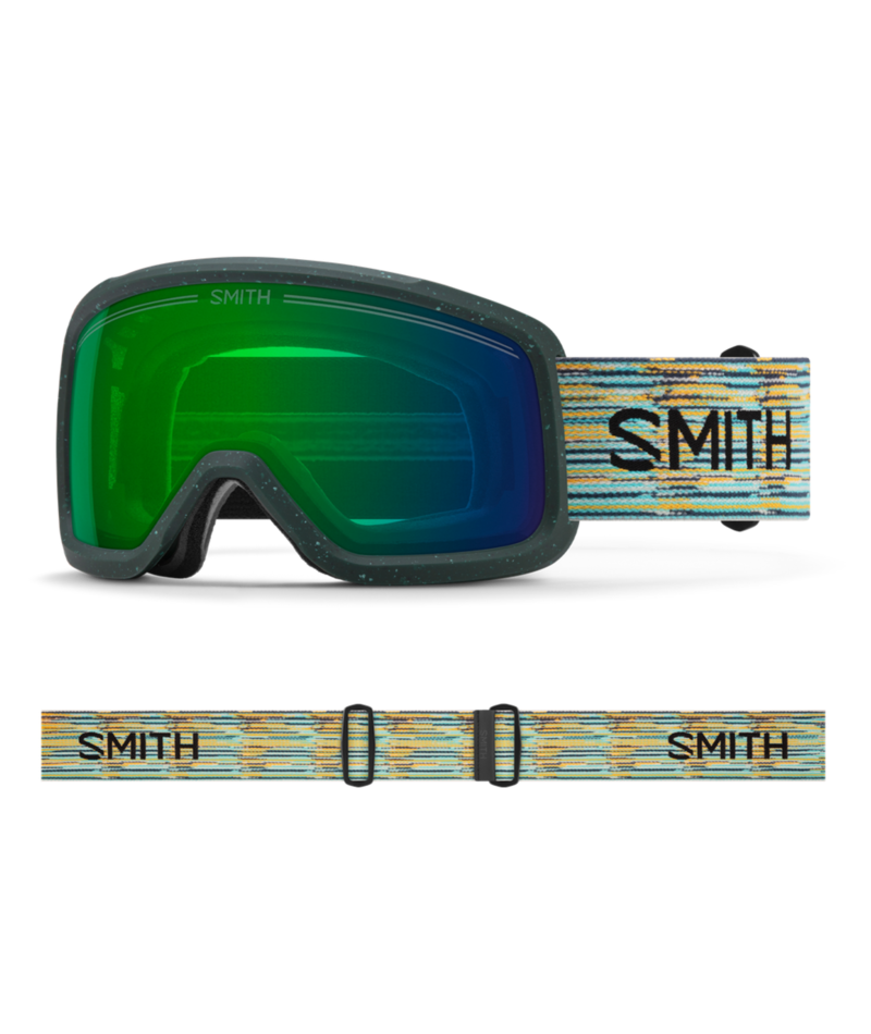 Smith Shakedown Low Bridge Fit Goggles Emerald ReNU Upcycled Scrap goggle with ChromaPop Everyday Green Mirror 