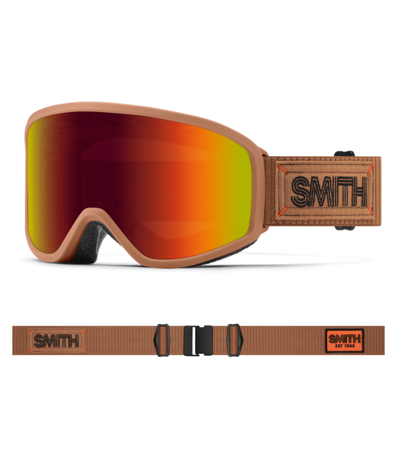 Smith Reason OTG (Over the Glasses) Snow Goggles Camel Warm Steel goggle with Red Sol-X Mirror lenses