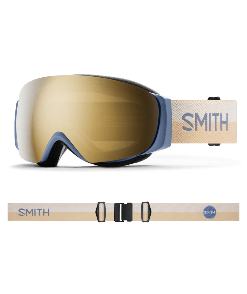 Smith I/O Mag S Ski Goggles Steel Blue Split goggle with ChromaPop Sun Black Gold Mirror 