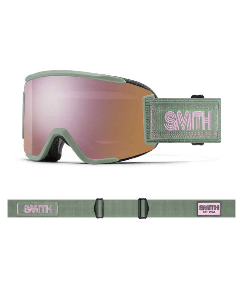 Smith Squad S Ski Goggles Olive Warm Steel goggle with ChromaPop Everyday Rose Gold Mirror