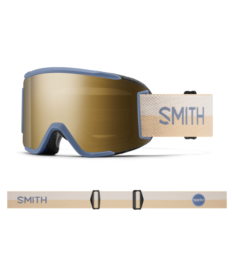 Smith Squad S Ski Goggles Steel Blue Split goggle with ChromaPop Sun Black Gold Mirror