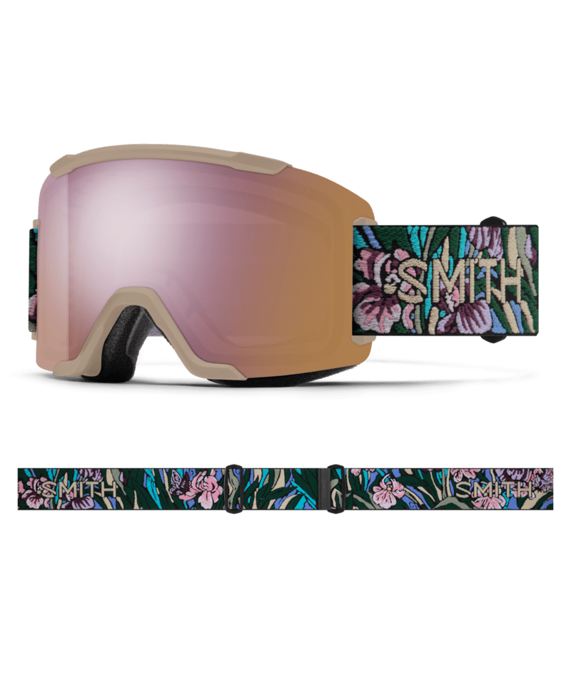 Smith Squad Low Bridge Fit Goggle Iris Pham AC goggle wtih ChromaPop Everyday Rose Gold Mirror