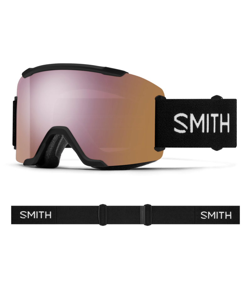 Smith Squad Goggles Black goggle with ChromaPop Everyday Rose Gold Mirror