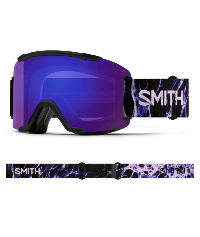 Smith Squad Low Bridge Fit Goggle Black Flex Plasma goggle with ChromaPop Everyday Violet Mirror