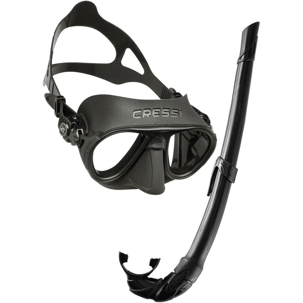 Cressi Calibro with Corsica snorkel no fog mask kit in black