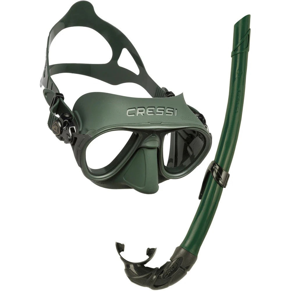 Cressi Calibro with Corsica snorkel no fog mask kit in green