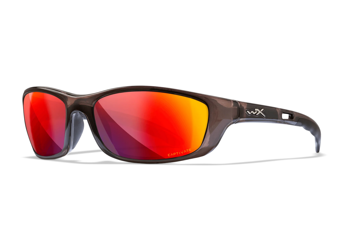 Wiley-X P-17 sunglasses in crystal black with captivate polarized red mirror