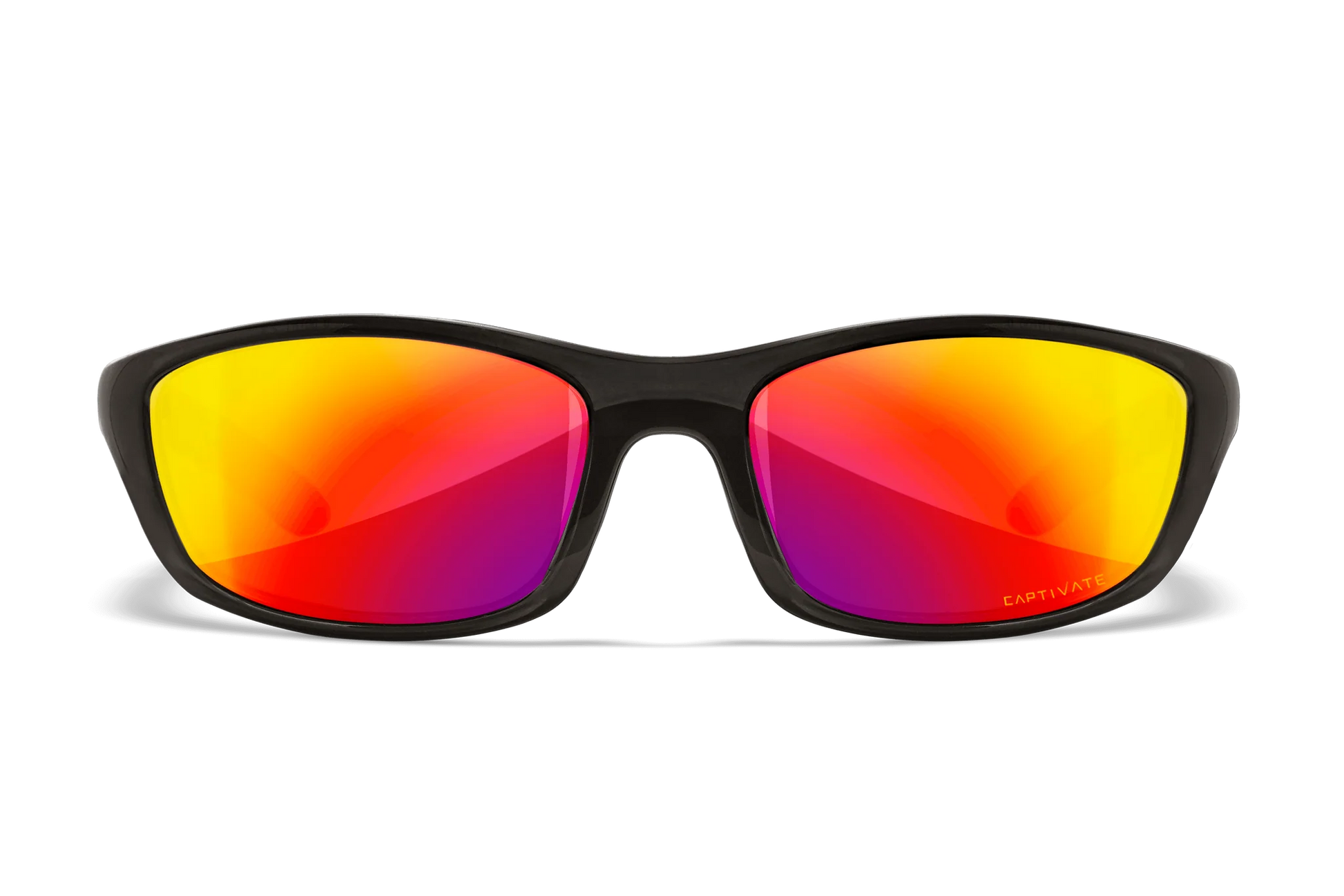 Wiley-X P-17 sunglasses front view of black with red mirror polarized lenses