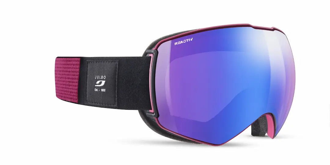 Julbo lightyear ski goggles in black with purple and light changing lenses