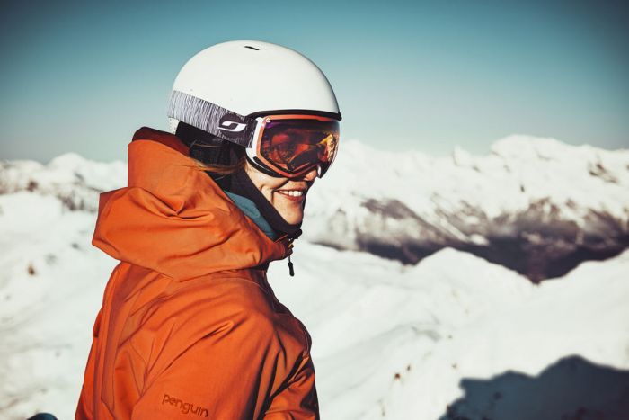 Woman wearing Julbo Moonlight ski goggles