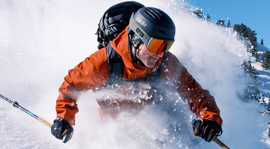 Skier wearing Julbo Razor Edge ski goggles