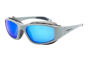 Clear Cement frame/Aqua Mirror lenses