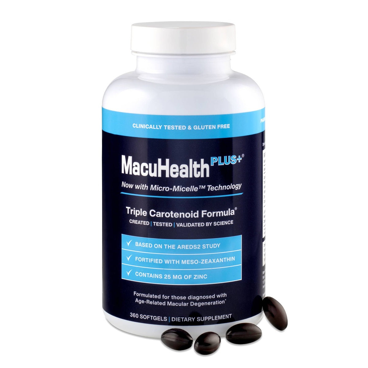 Macuhealth Plus Eye Supplements with picture of pills