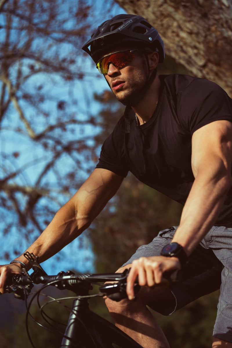 Biker wearing Nordik Askel sunglasses