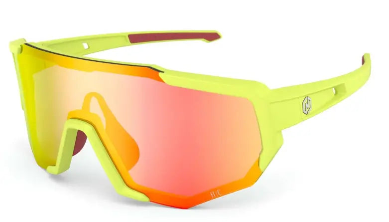 Nordik Kanon sunglasses in yellow lime with red mirror lenses