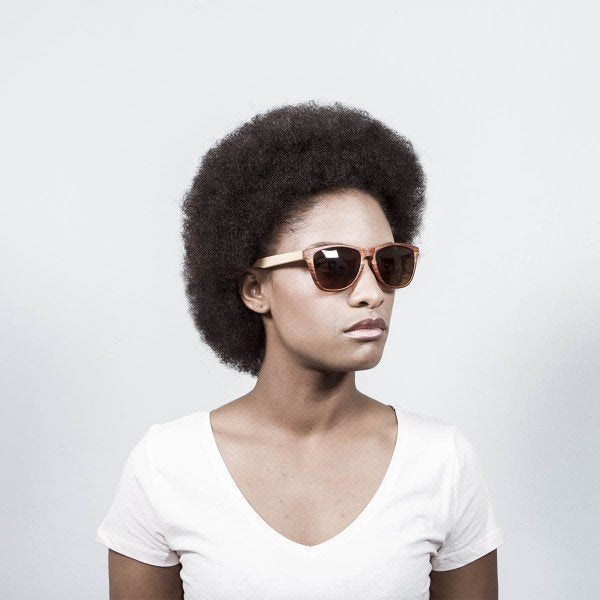 Woman wearing Ocean Sea Wood sunglasses