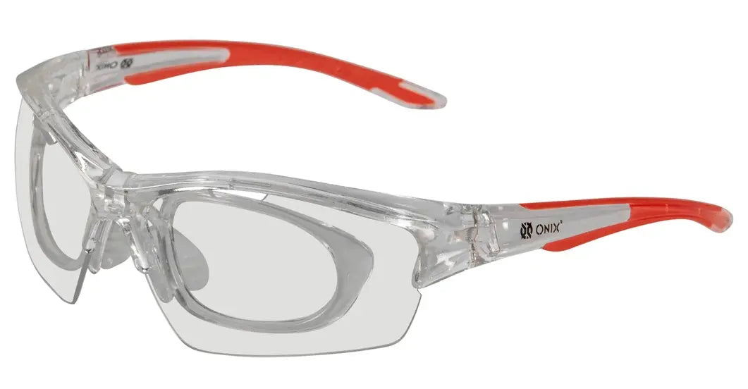 Onix Owl Clear-orange sports glasses with rx adapter