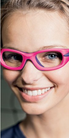 Gir wearing Progear Eyeguard in Neon Pink