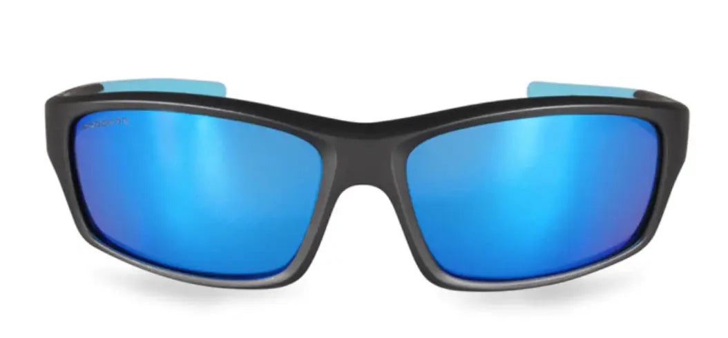 Progear U1513 sunglasses small wrap black with polarized blue mirror