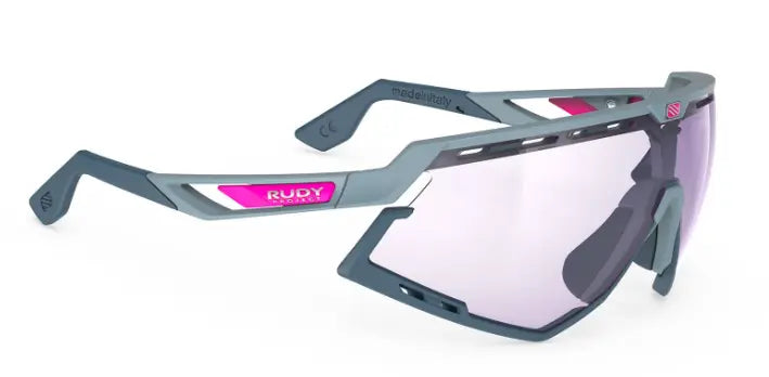 Rudy Project Defender sunglasses in Glacier with light changing golf purple lenses