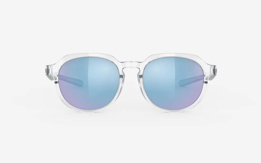Rudy PRoject glamshady sunglasses in crystal with blue mirror lenses