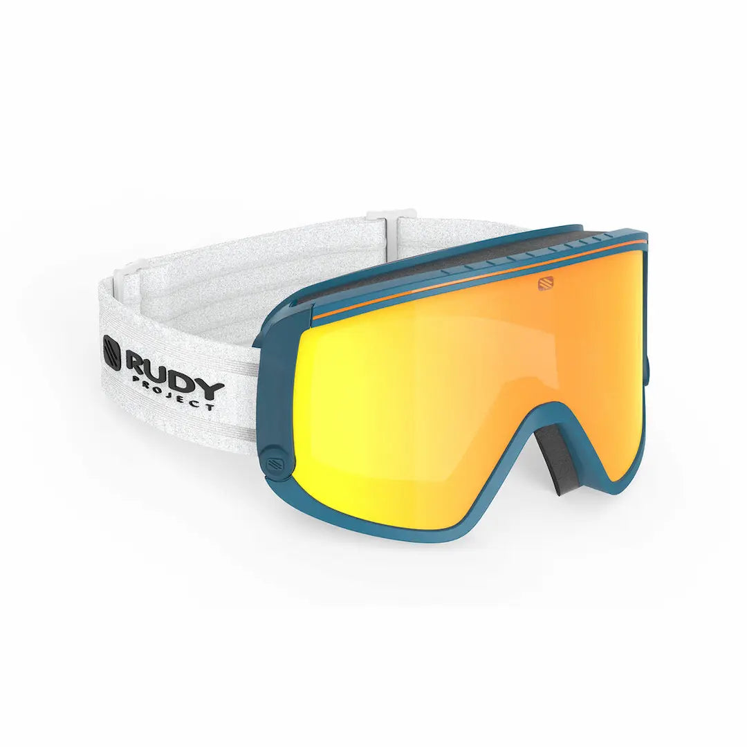 Rudy Project Spincut ski goggles in blue with orange mirror lenses