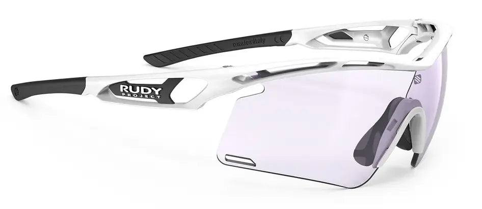 Rudy Project Tralyx+ sunglasses in white with light changing purple lenses for golf