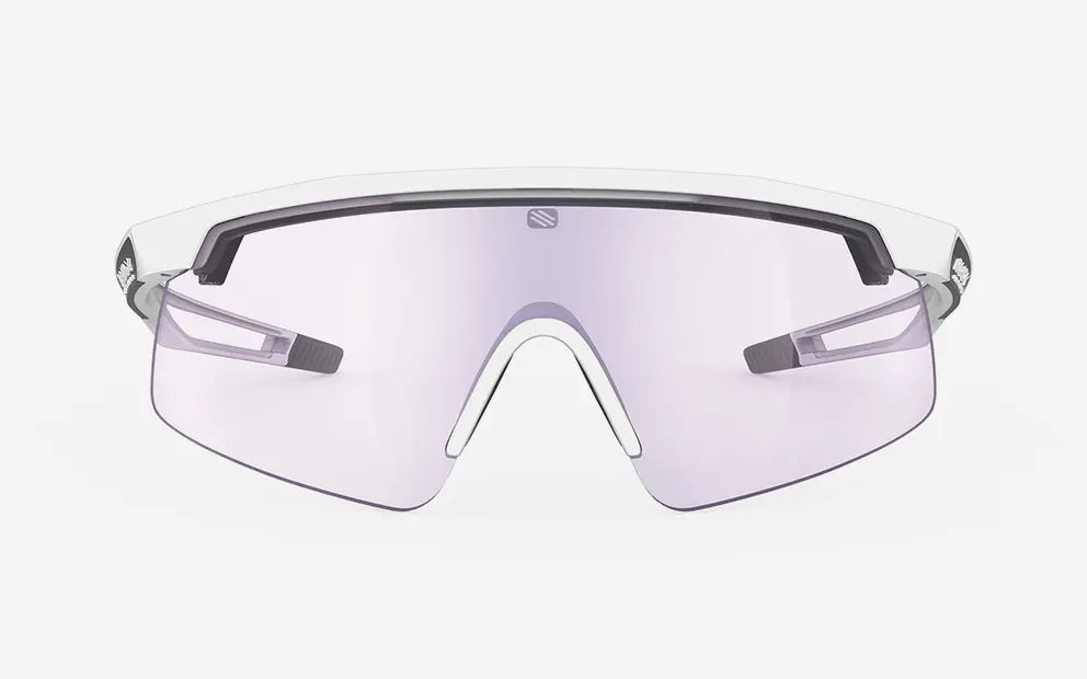 Rudy Project Turbolence sunglasses in white with light changing purple lenses for pickleball