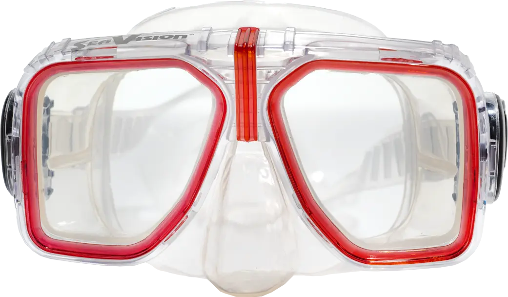 SeaVision 2000 Legacy Dive Mask Clear Skirt with Ice Red Accent and Clear Lenses