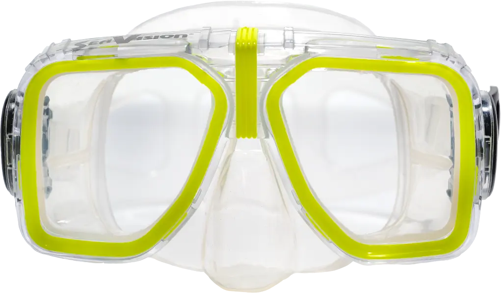 SeaVision 2000 Legacy Dive Mask Clear Skirt with yellow Accent and Clear Lenses