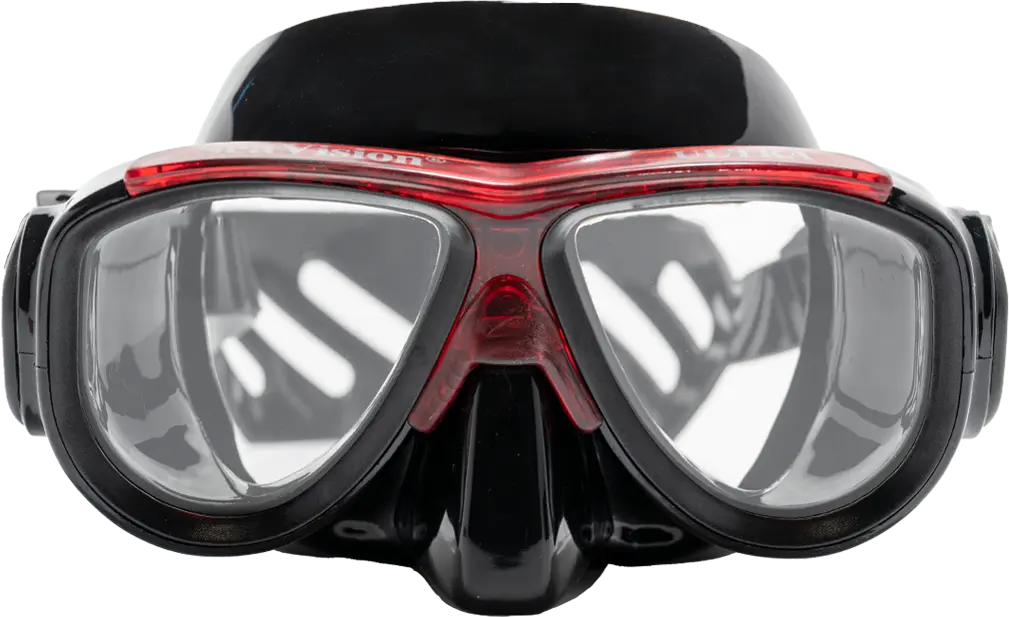 SeaVision 2200 Ultra Dive Mask Black Skirt with Ice Red Accent and Clear Lenses