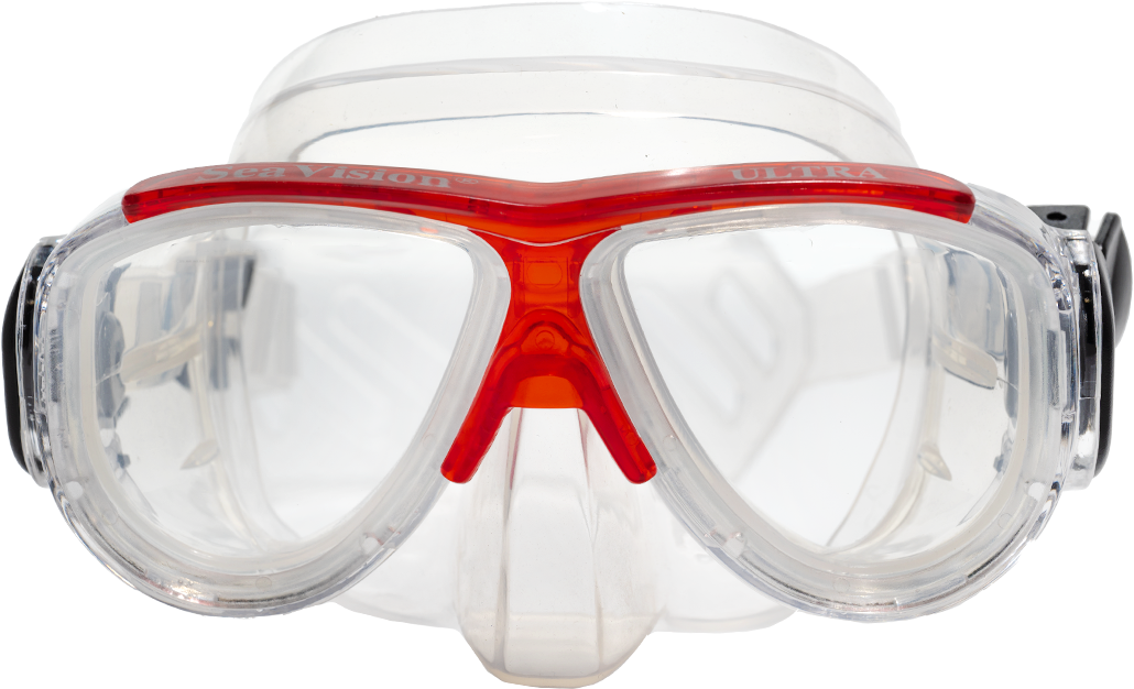 SeaVision 2200 Ultra Dive Mask Clear Skirt with Ice Red Accent and Clear Lenses
