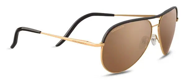 Shiny Bold Gold-Dark Brown Leather frames/Polarized Drivers Gold